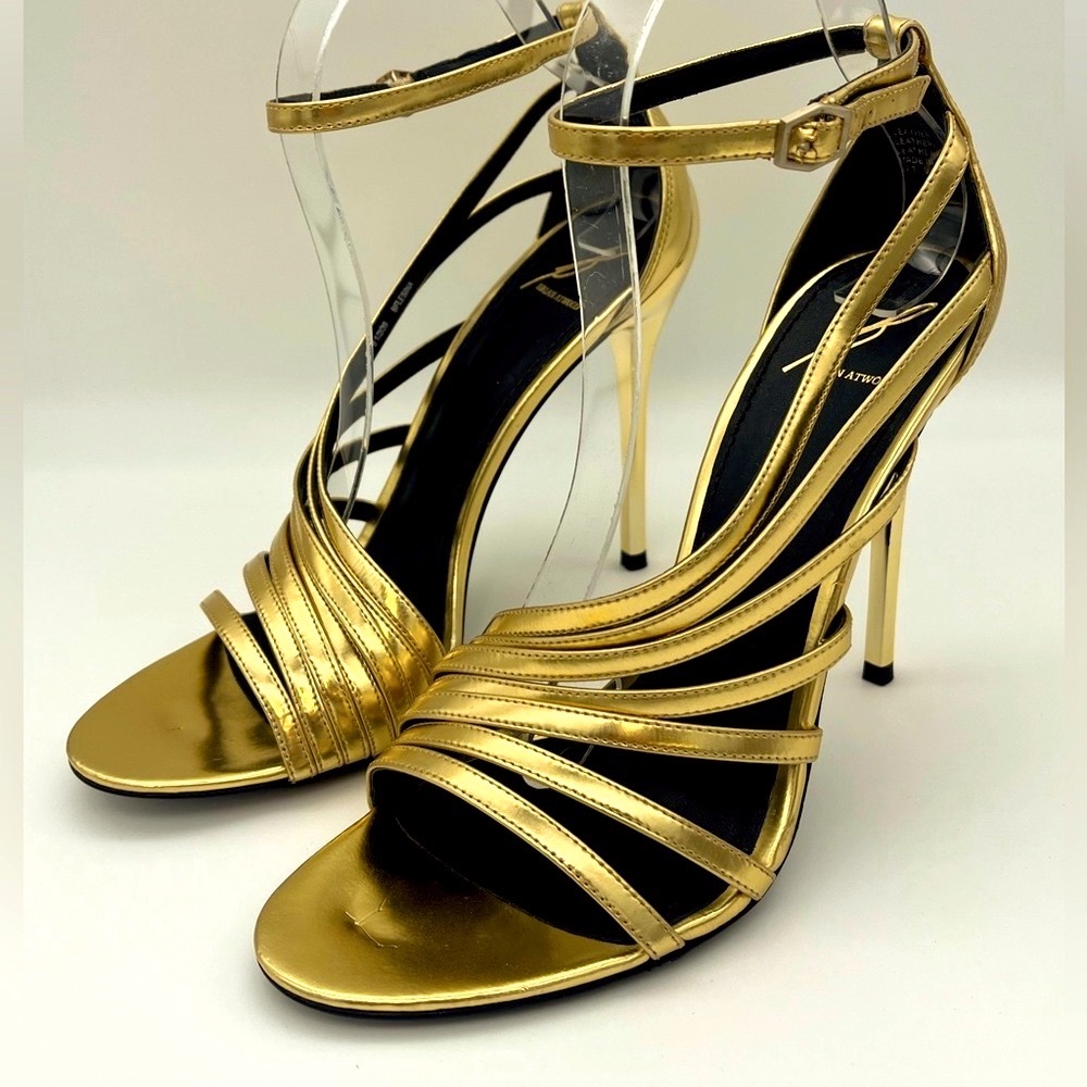 Brian Atwood - gold leather sandals / stilettos - Size 8.5 - New without box - Picture 4 of 6